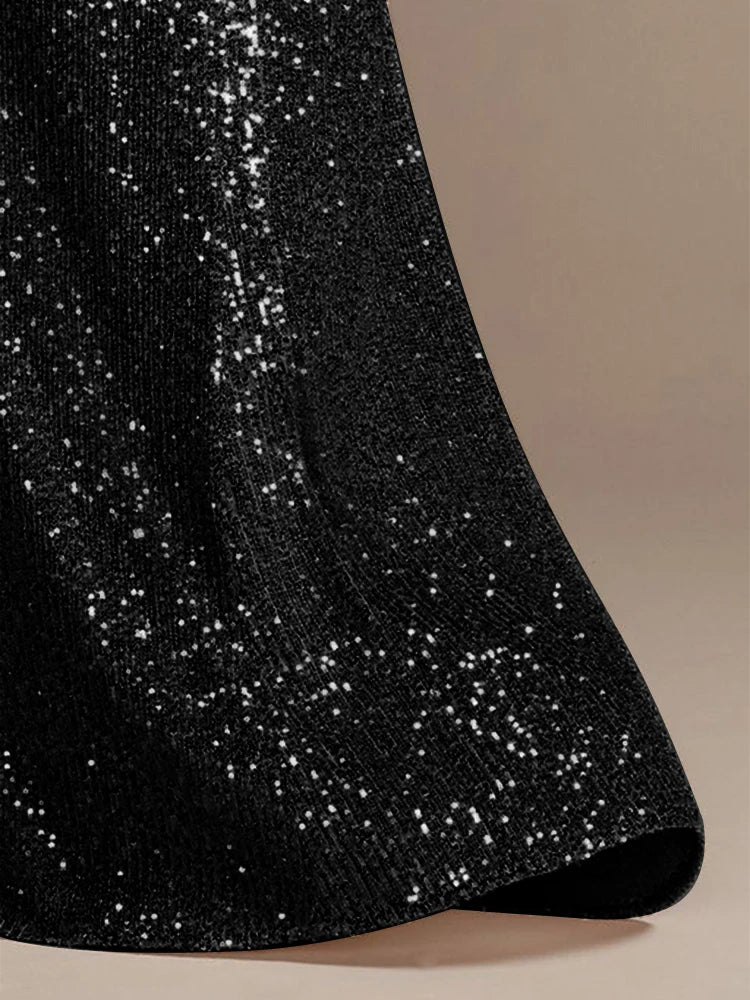 Luxury Floor Length V-Neck Evening Dresses Women Elegant Wedding Party Maxi Dress Sequins Short Sleeves Prom Cocktail Gowns