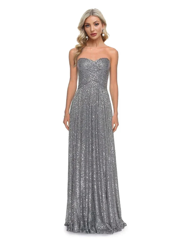 Luxury Silver Strapless Sequins Cocktail Mermaid Dresses Backless Women Wedding Party Prom Evening Gowns