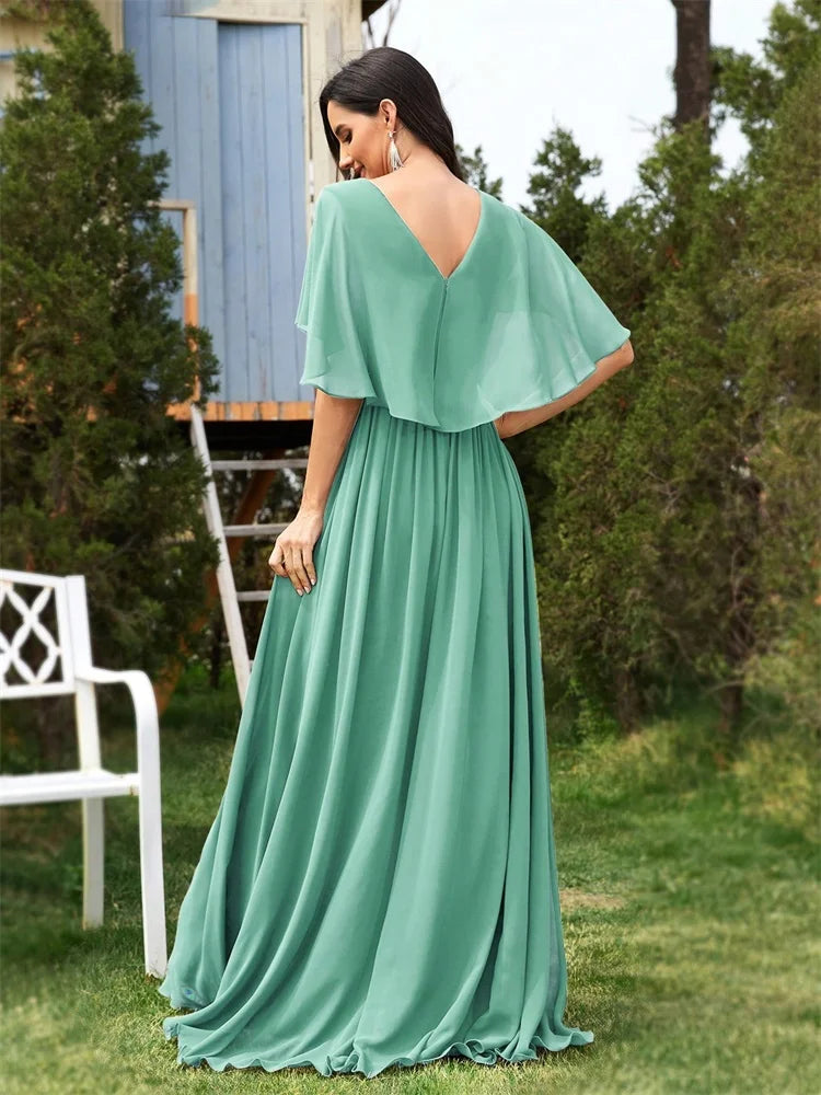 Elegant Chiffon Short sleeve Formal Evening Dresses Long 2025 Luxury Women Bridesmaid Party Dress Cocktail Prom Gowns