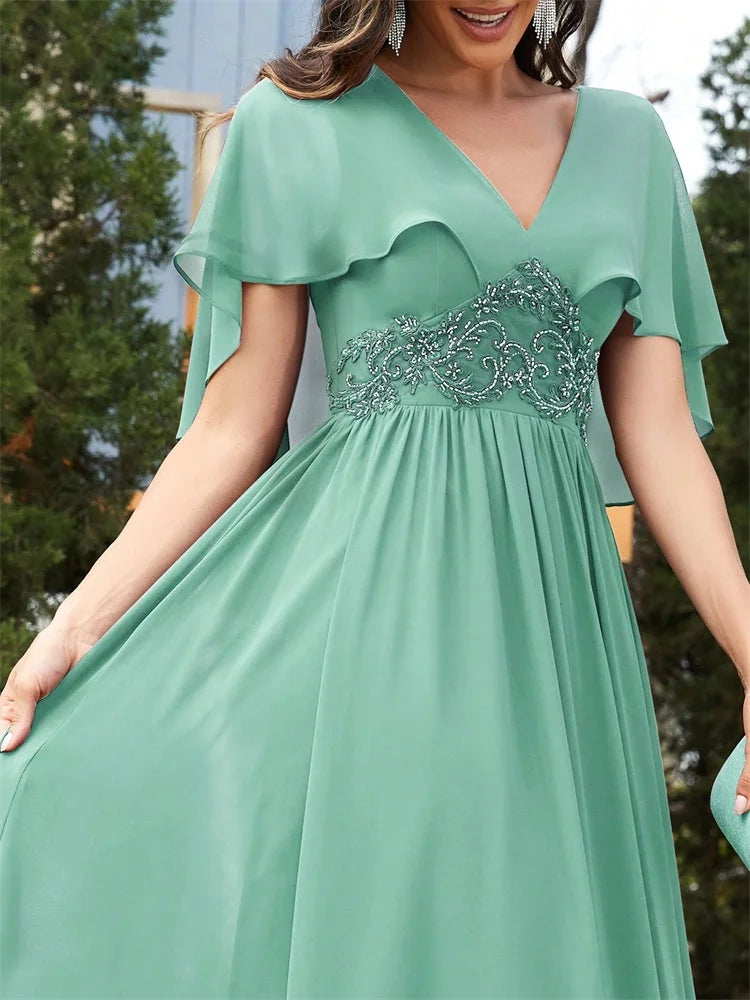 Elegant Chiffon Short sleeve Formal Evening Dresses Long 2025 Luxury Women Bridesmaid Party Dress Cocktail Prom Gowns