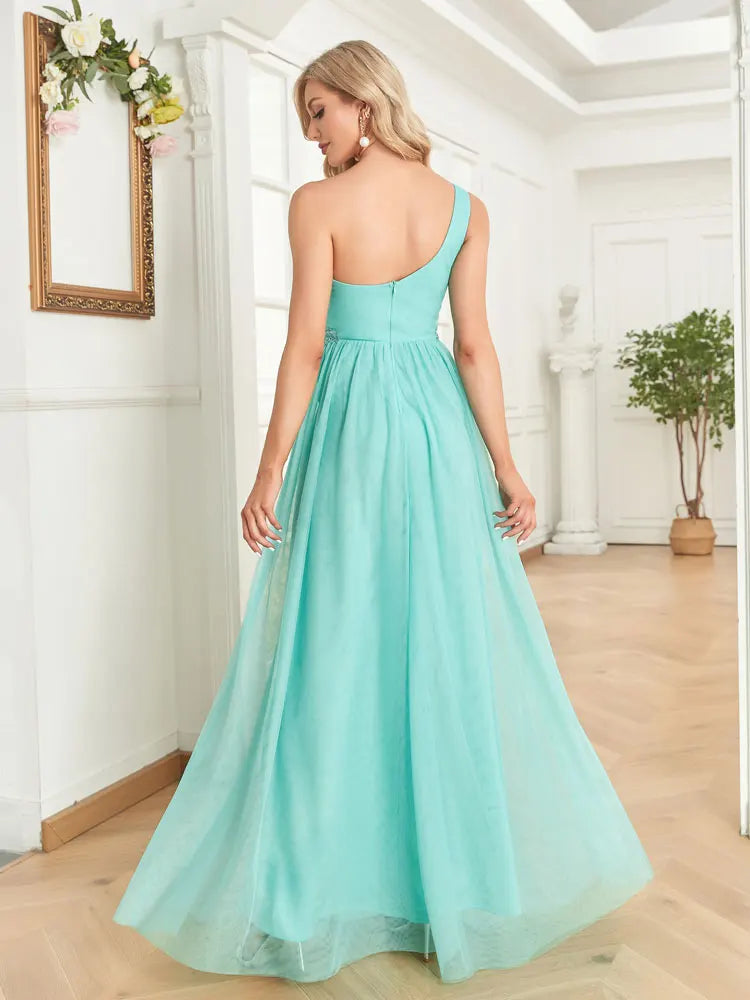 Luxury Slanted shoulder Sequins Tulle Maxi Evening Dresses Waist-cinching mermaid Wedding Party Night Elegant Cocktail Gown