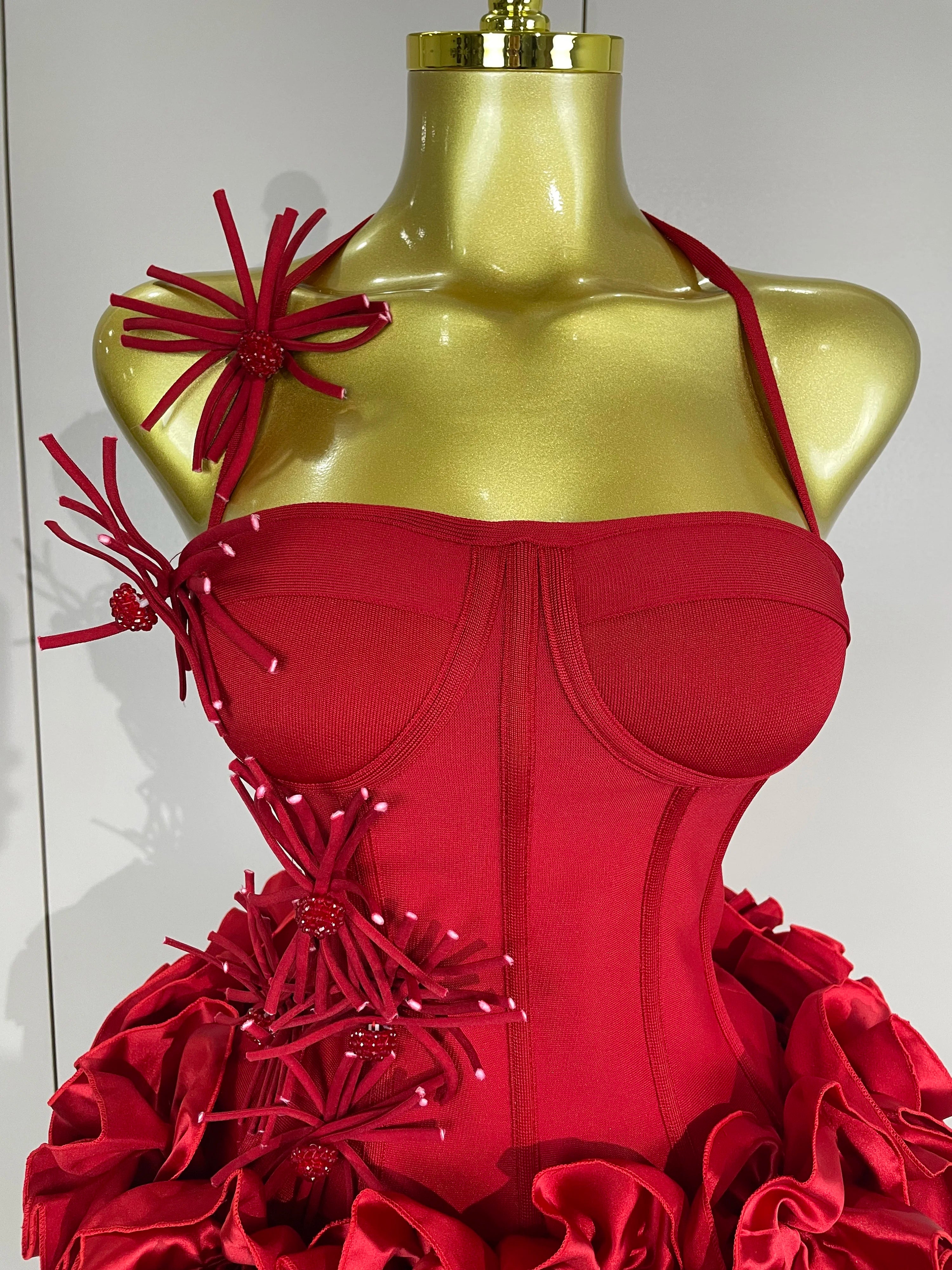 Sexy Halter Prom Gown Celebrity Club Two Piece Set Cocktail Elegant Women Fashion Luxury Birthday Party Red Black Bandage Outfit