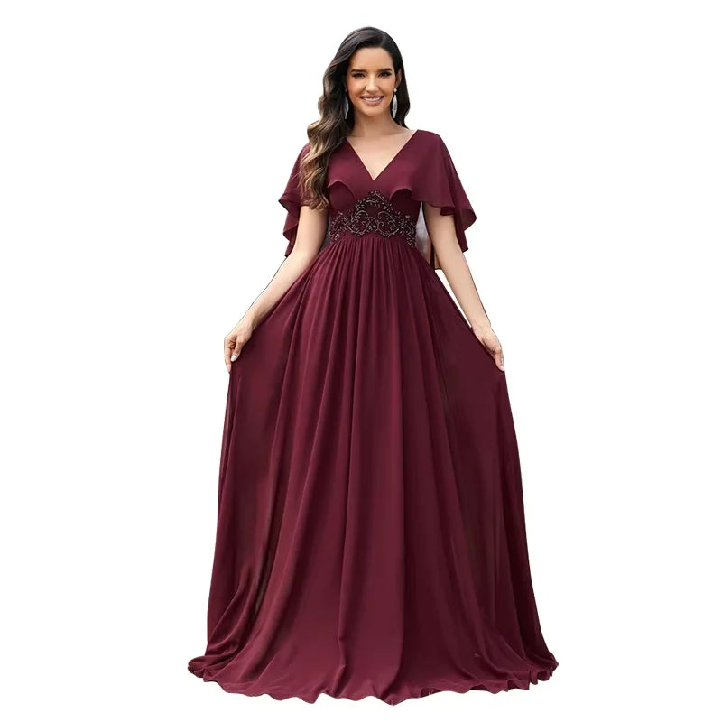 Elegant Chiffon Short sleeve Formal Evening Dresses Long 2025 Luxury Women Bridesmaid Party Dress Cocktail Prom Gowns