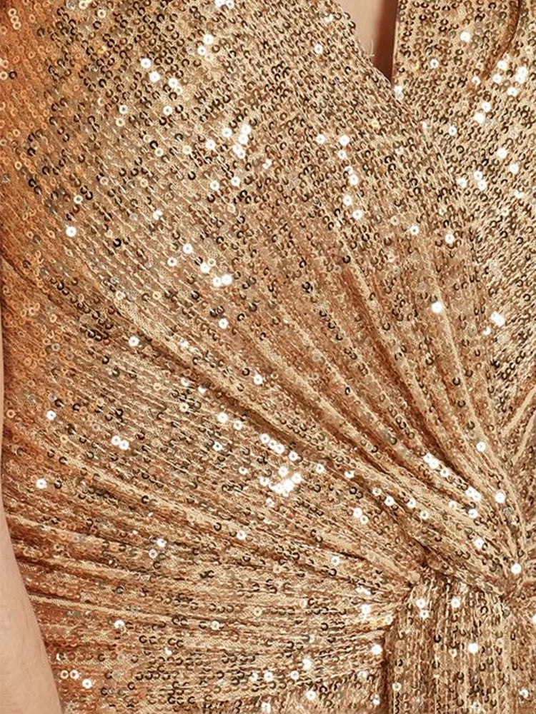 New Luxury Blue V-Neck Sequin Evening Dresses Elegant 2025 Women Party Maxi Dress Gowns Long Cocktail Dresses Gowns Prom