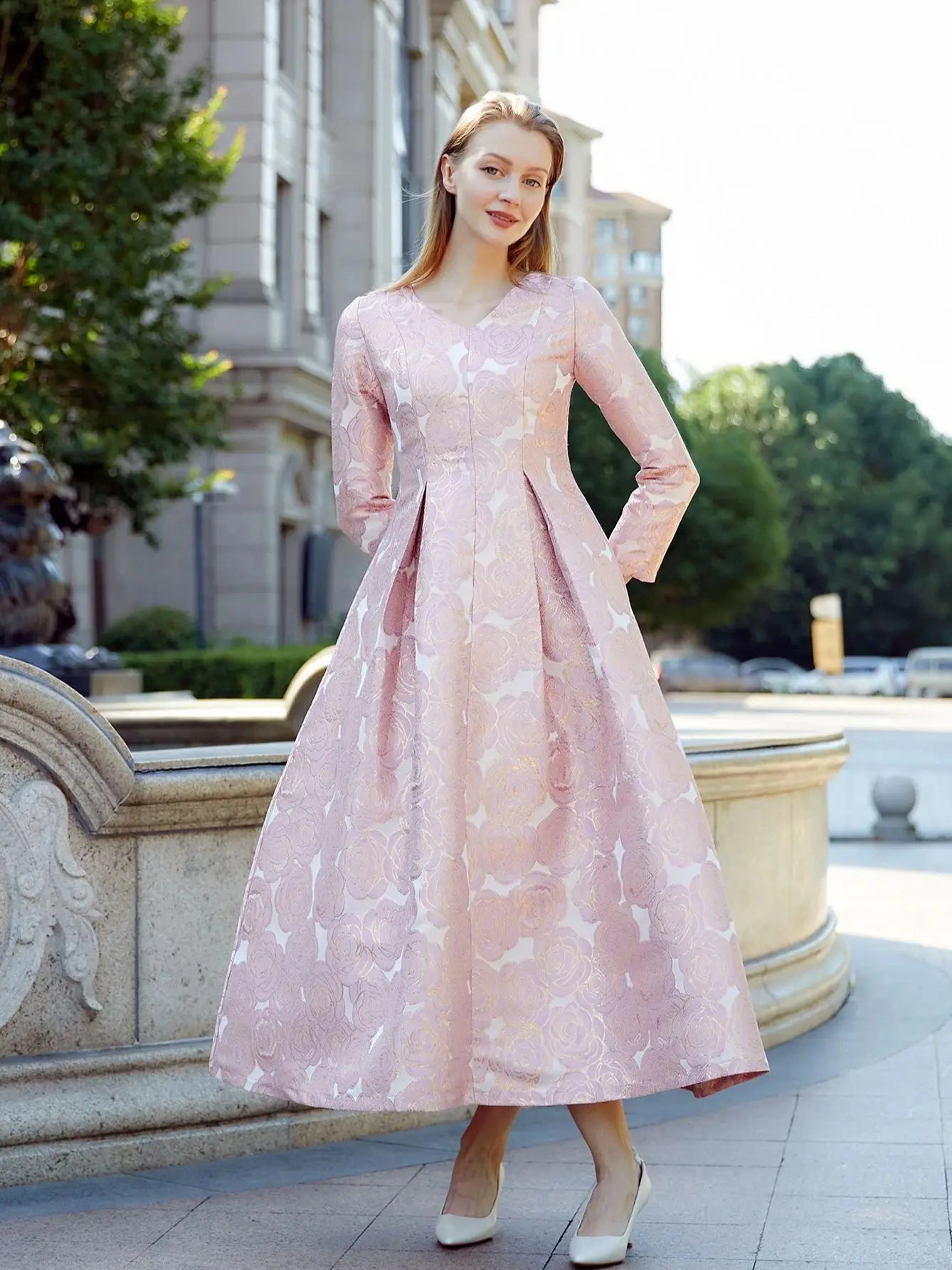 Elegant Women Long Maxi Jacquard Dress Party Fashion Floral Clothing  New Arrival Evening Vintage Ladies Ball Gown Vestido