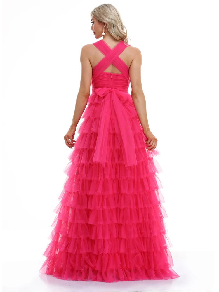 Luxury Sleeveless V-Neck tulle Formal Evening Dresses 2025 Elegant Wedding Party Tulle Women Bridesmaid Cocktail Gowns Prom