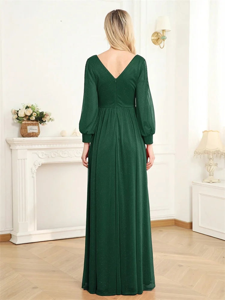 Elegant Long Sleeves Floor Length Split Party Evening Dress Women 2024 Luxury Backless Weedding Dress Cocktail Prom