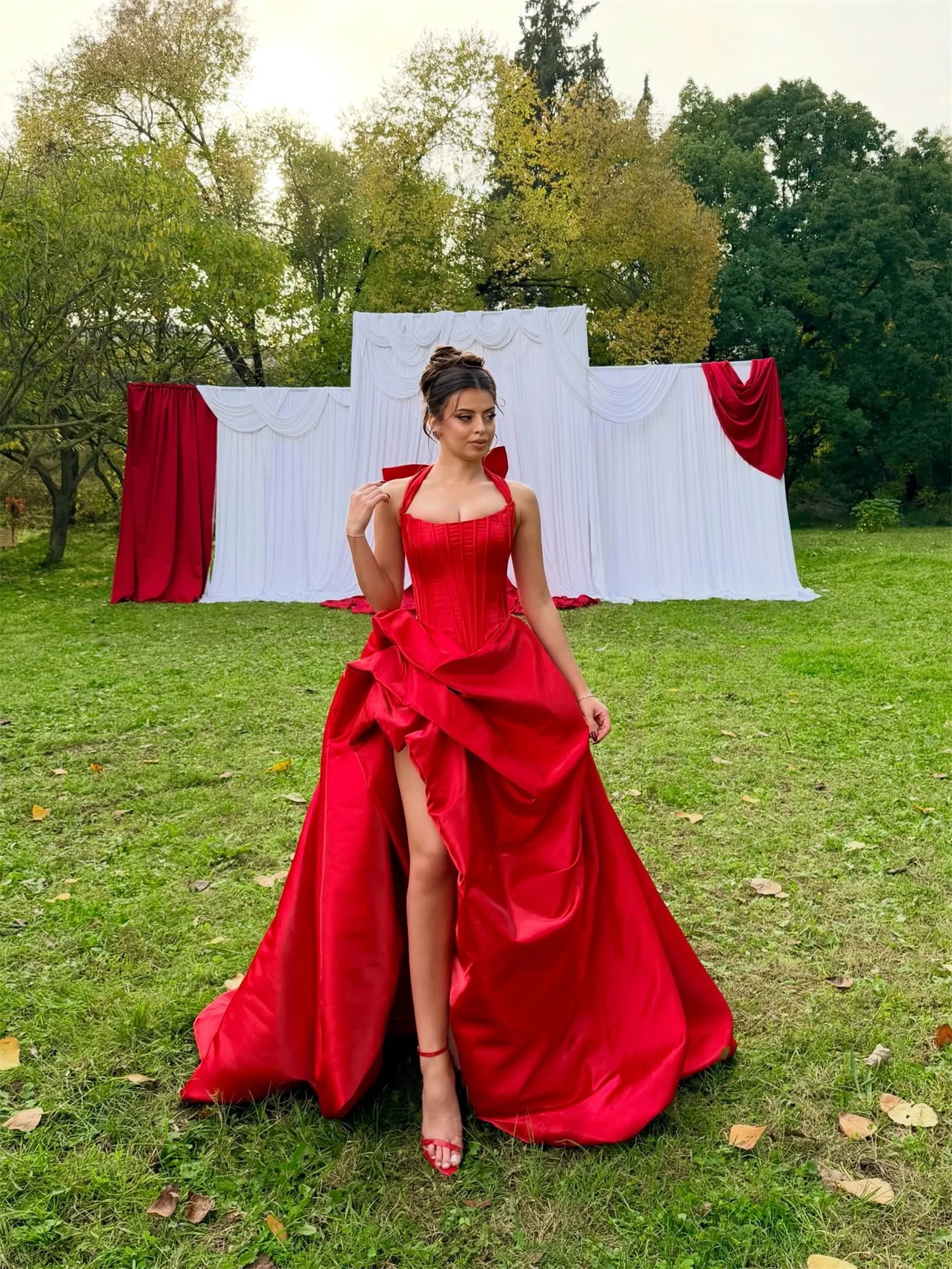 Lucy Red Wedding Dresses for Parties Vestidos De Festa Customized Prom Dress Luxurious Women's Evening Dresses فساتين سهرة Satin