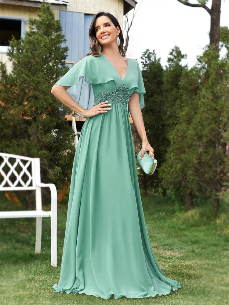 Elegant Chiffon Short sleeve Formal Evening Dresses Long 2025 Luxury Women Bridesmaid Party Dress Cocktail Prom Gowns