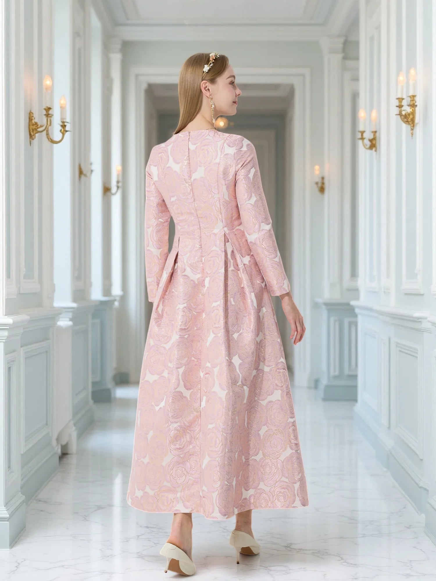 Elegant Women Long Maxi Jacquard Dress Party Fashion Floral Clothing  New Arrival Evening Vintage Ladies Ball Gown Vestido